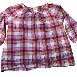 Oshkosh Plaid Embroidered Top Girls 5 Pink Check Long Sleeve Cotton western